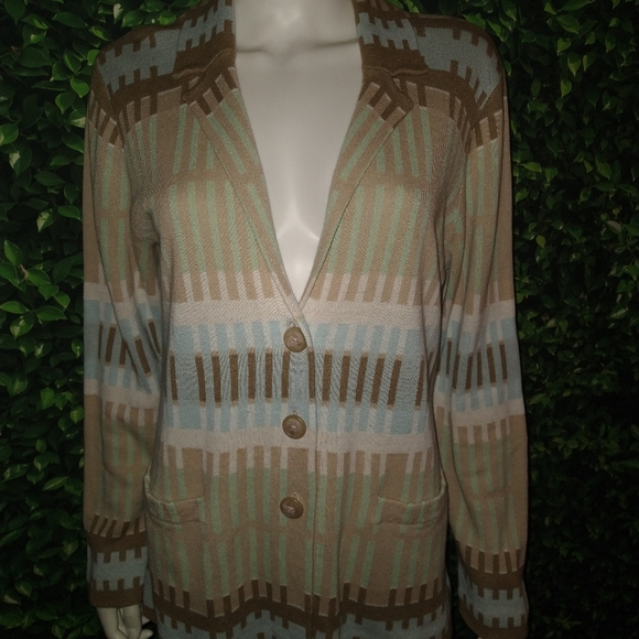 Gorgeous Geometric Soft color Pendleton 3 button knit Sweater Blazer. - Picture 2 of 4